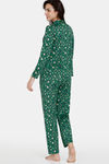 Zivame Candles & Carols Knit Poly Pyjama Set - Green Jacket — thumbnail 3